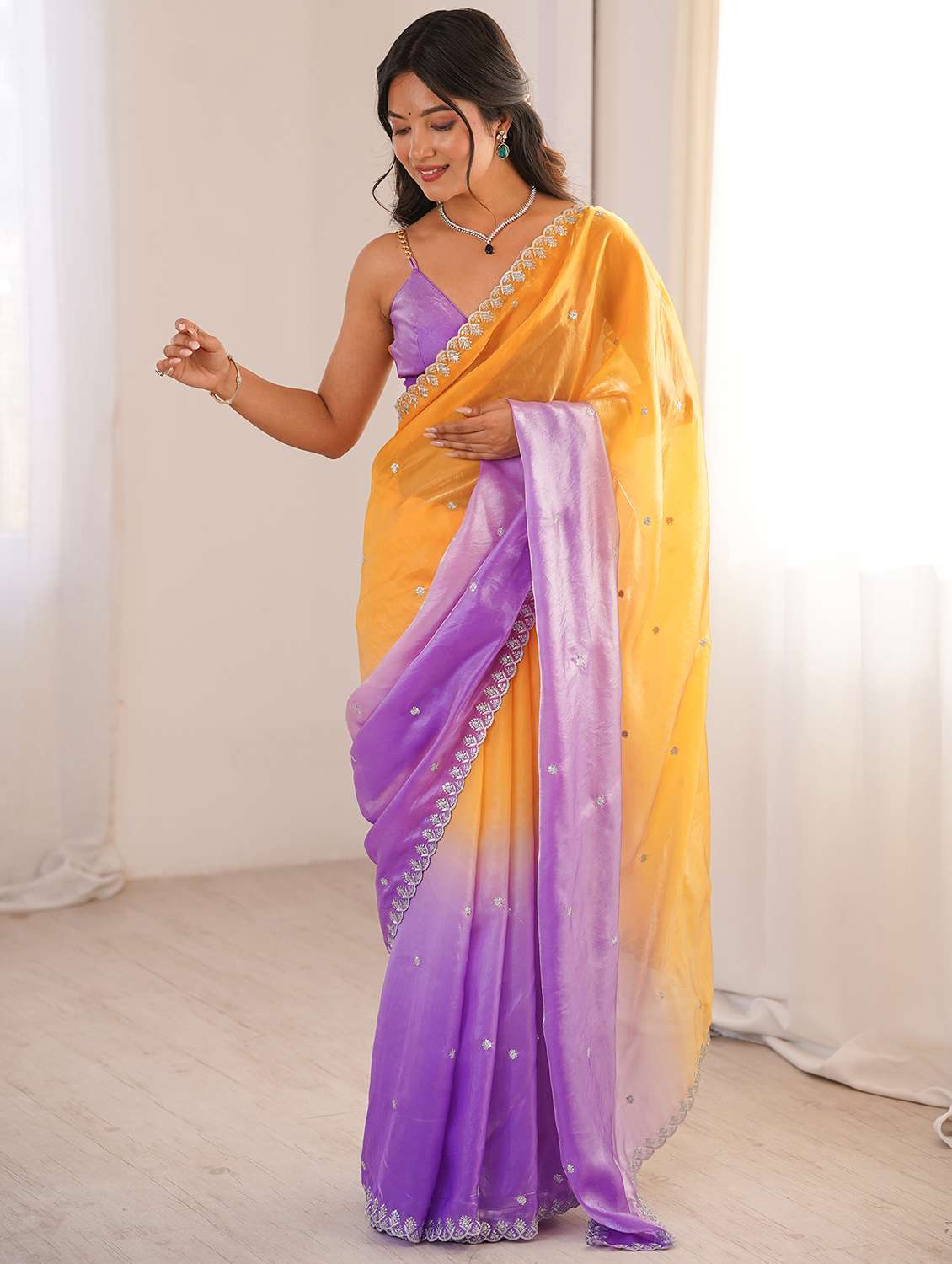 women ombre embroidered saree with blouse