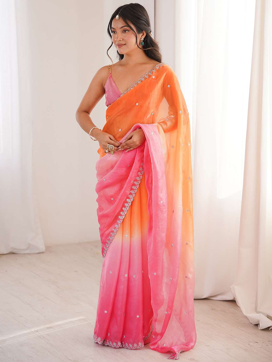women ombre embroidered saree with blouse