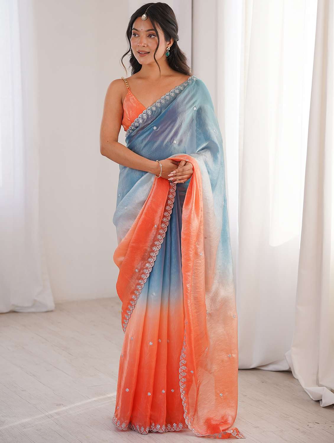 women ombre embroidered saree with blouse