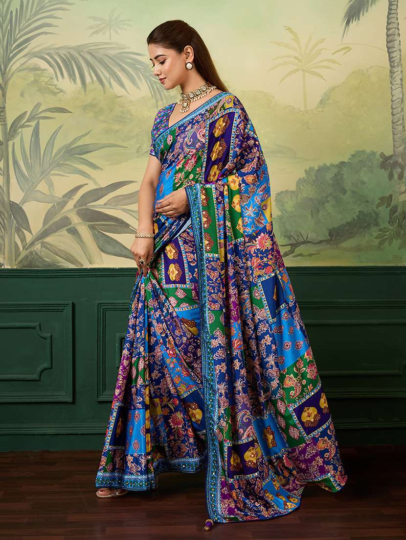 women printed mirror work saree with blouse - 22579263 -  Standard Image - 2
