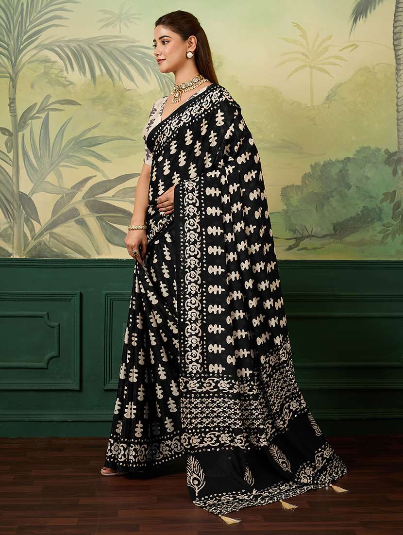 women printed mirror work saree with blouse - 22579265 -  Standard Image - 2