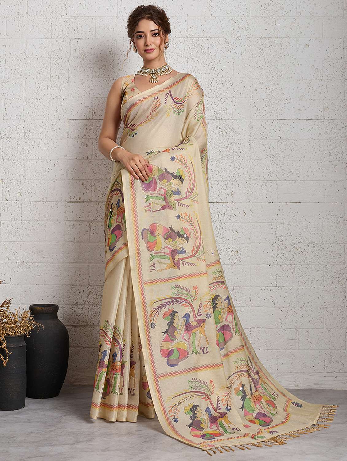 women printed casual wear saree with blouse