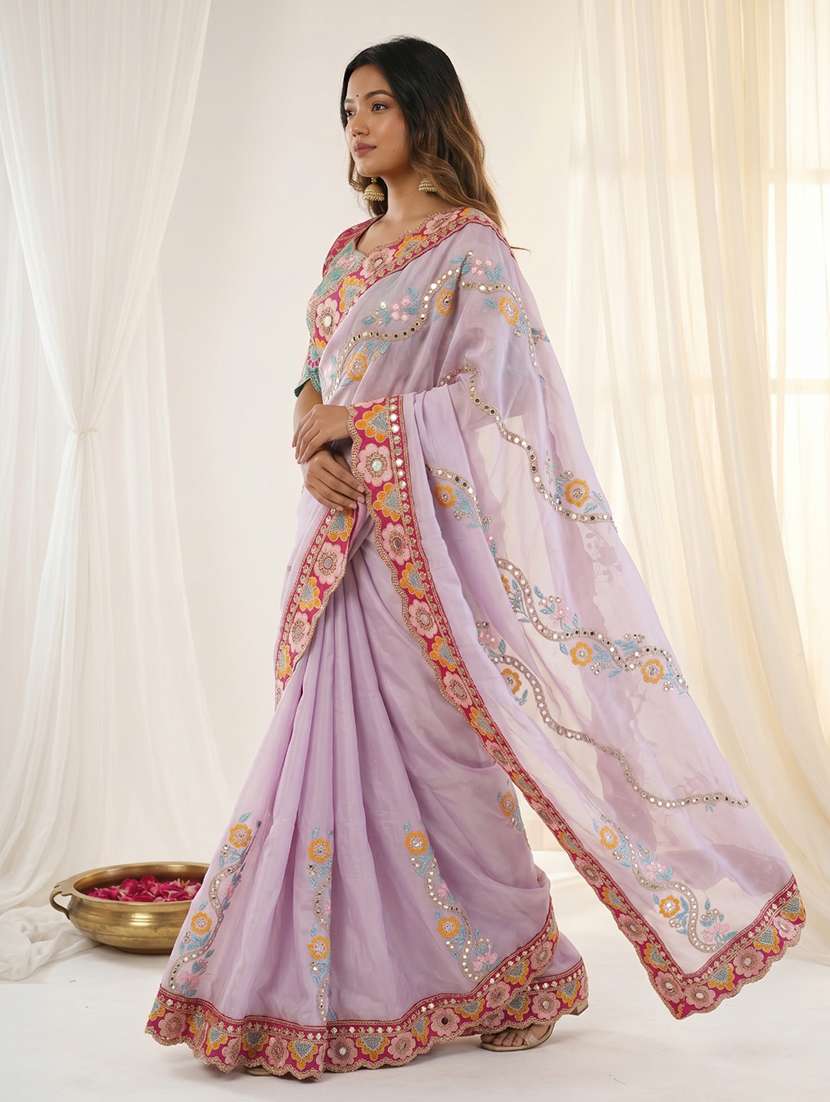 women solid with work embroidered saree with blouse - 22579307 -  Standard Image - 2