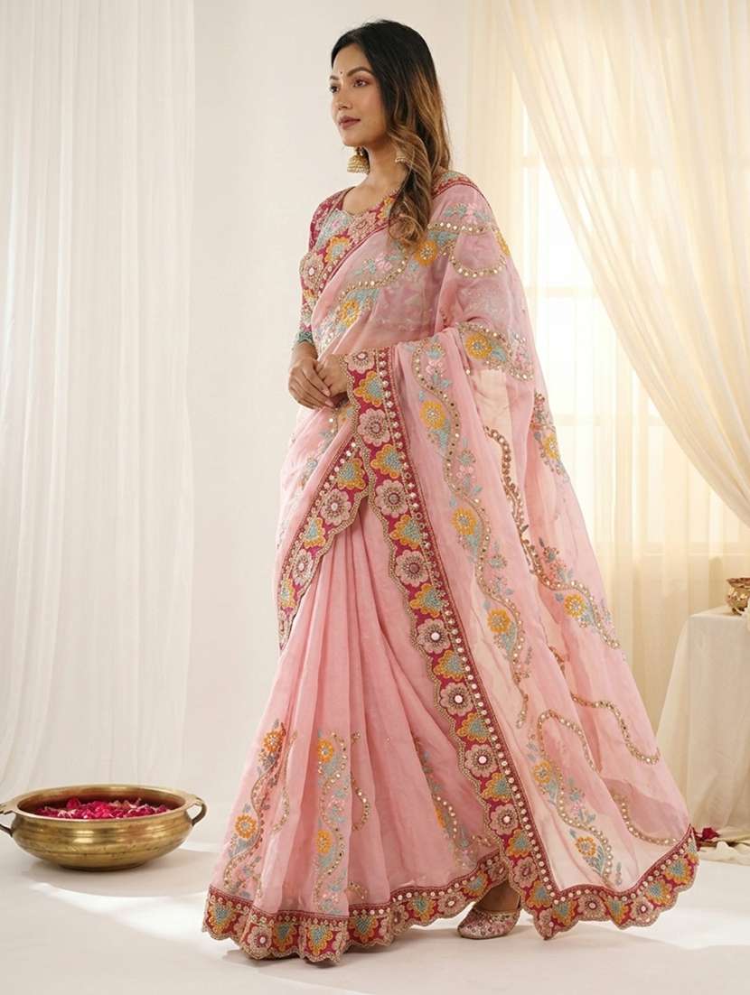 women solid with work embroidered saree with blouse - 22579312 -  Standard Image - 2