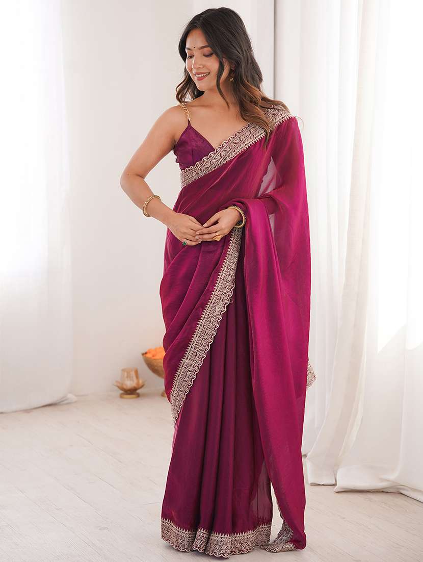 women solid with bordered saree with blouse - 22579351 -  Standard Image - 2