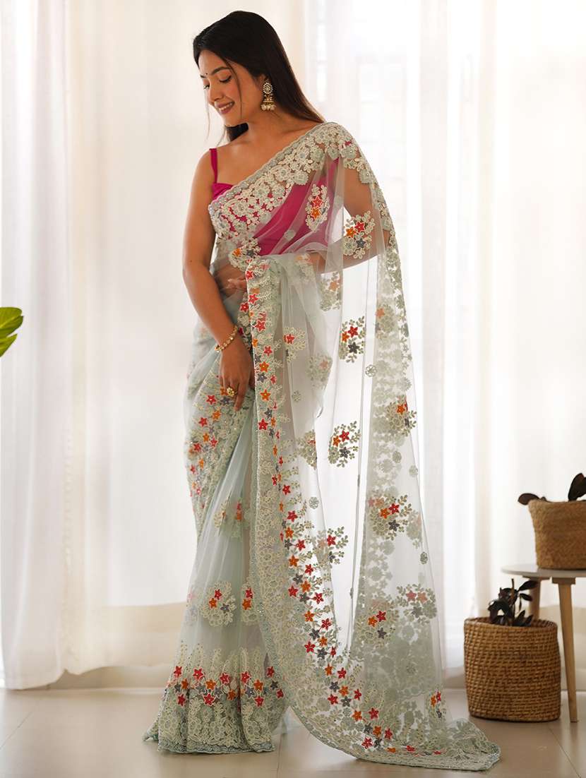 women solid with work embroidered saree with blouse - 22579354 -  Standard Image - 2