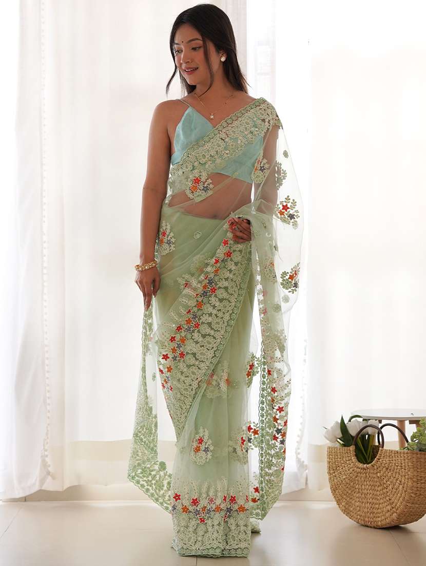 women solid with work embroidered saree with blouse - 22579356 -  Standard Image - 2