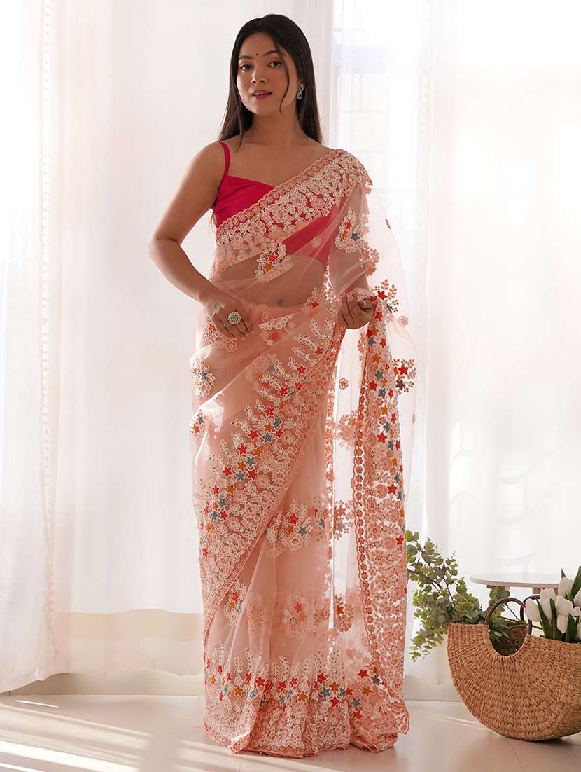 women solid with work embroidered saree with blouse - 22579357 -  Standard Image - 2