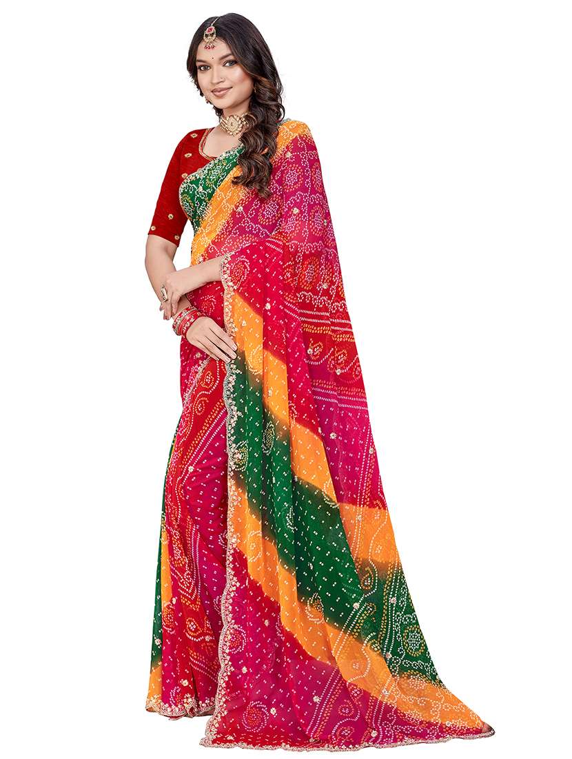 women bandhani printed saree with blouse - 22579359 -  Standard Image - 2