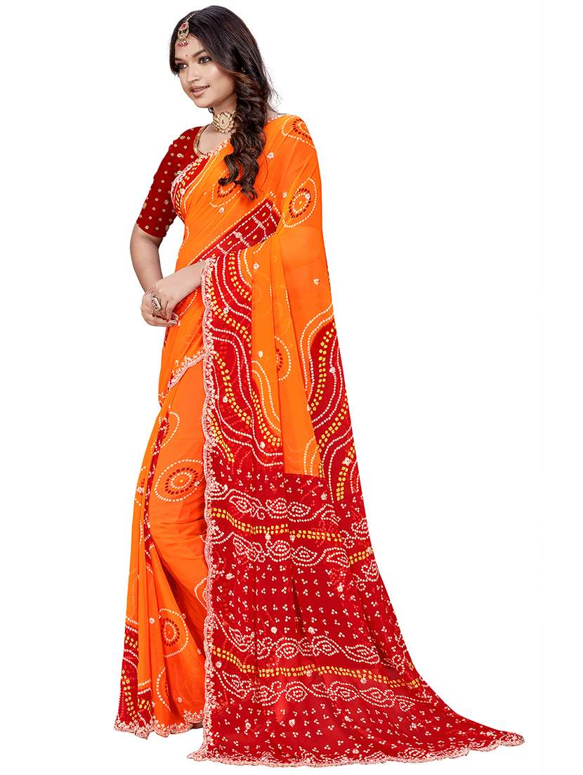 women printed embellished saree with blouse