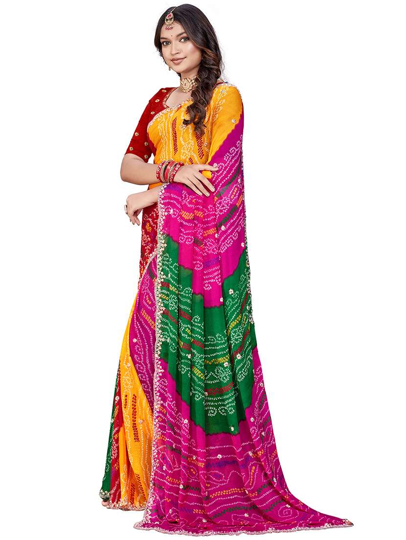 women printed embellished saree with blouse