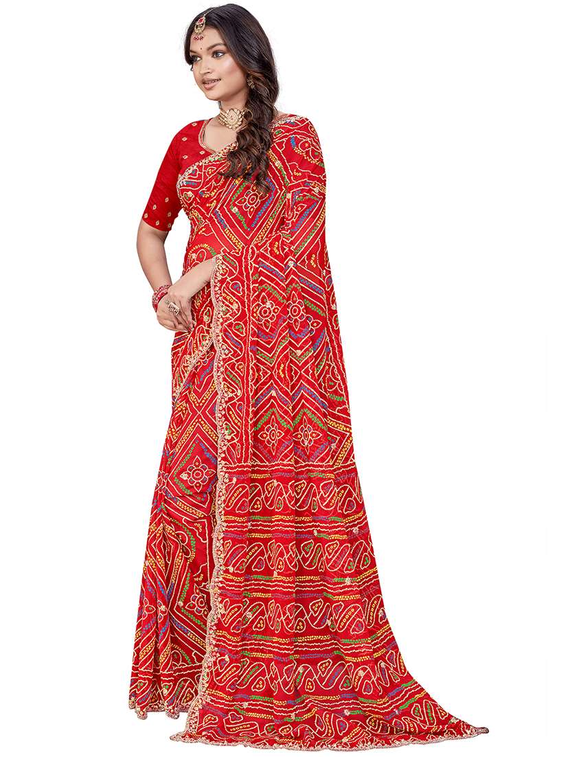 women printed embellished saree with blouse