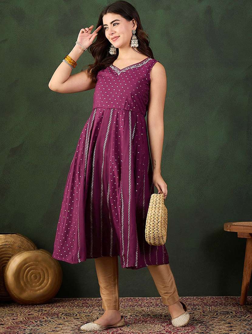 women printed sleeveless anarkali kurta