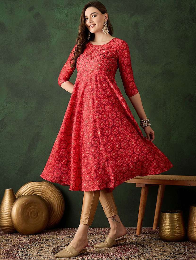 women printed round neck anarkali kurta - 22579395 -  Standard Image - 2