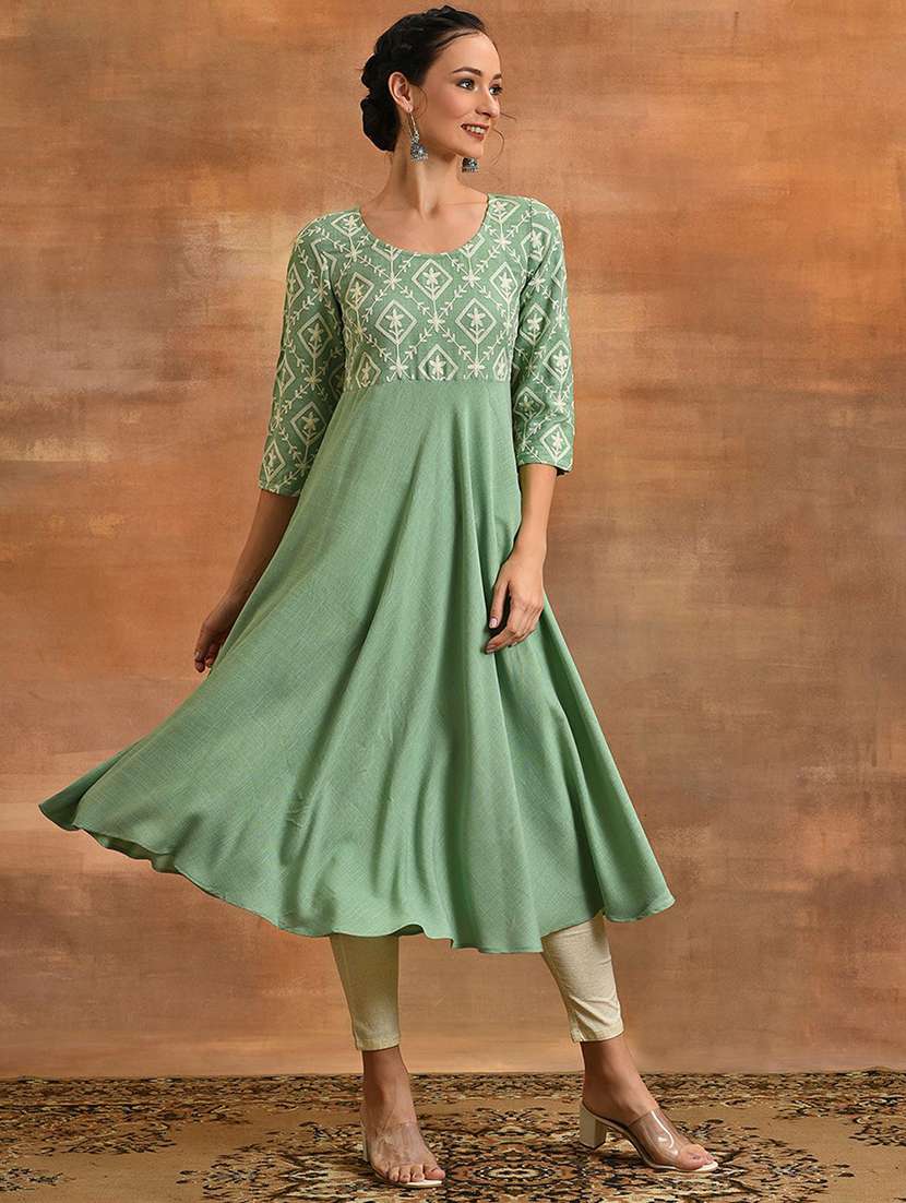 women embroidered three quarter sleeves anarkali kurta