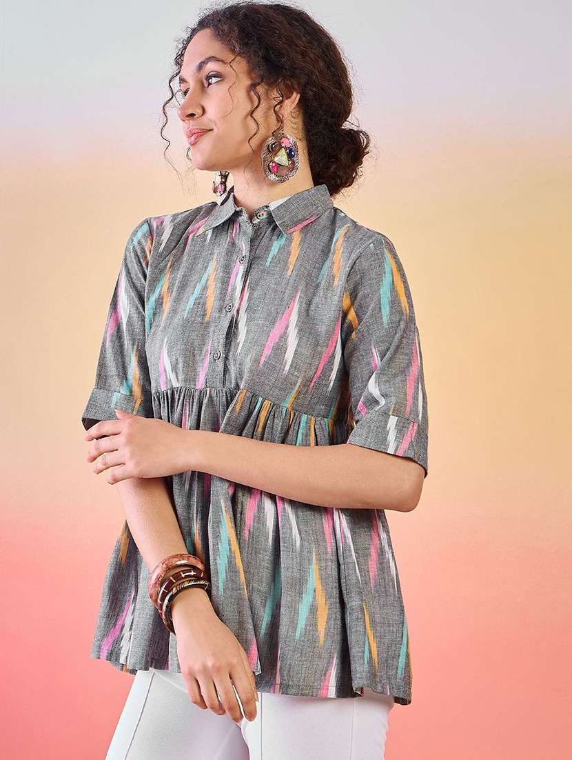 women printed short sleeves peplum top - 22579422 -  Standard Image - 2