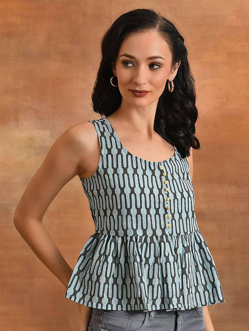 women printed sleeveless peplum top - 22579425 -  Standard Image - 2