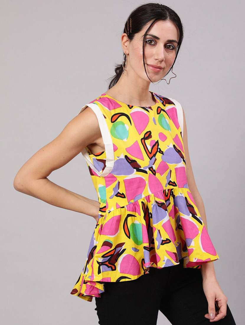 women printed sleeveless peplum top - 22579426 -  Standard Image - 2