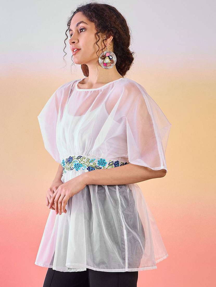 women embroidered kimono sleeves regular top - 22579432 -  Standard Image - 2