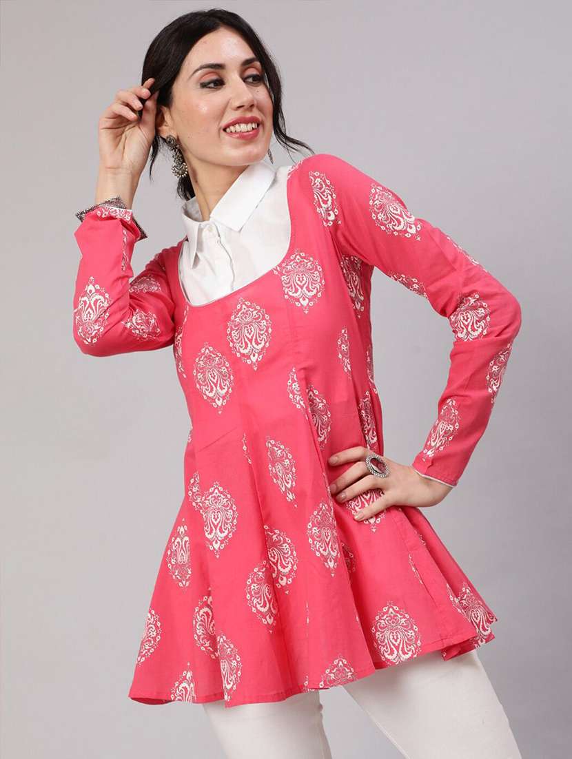 women printed long sleeves flared kurti - 22579440 -  Standard Image - 2