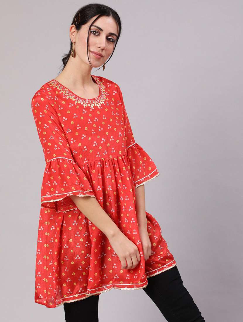 women printed bell sleeves flared kurti - 22579441 -  Standard Image - 2