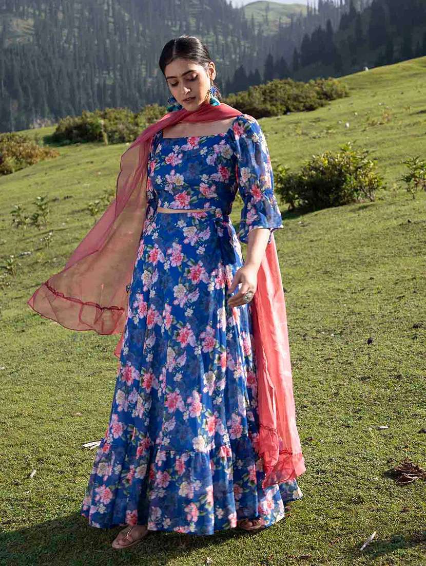 women floral printed square neck stitched lehenga 