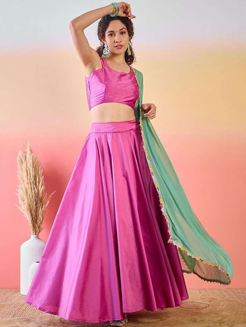 women solid sleeveless lehenga choli