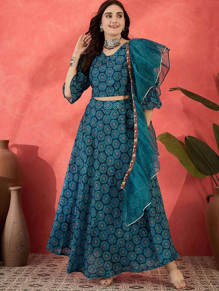 women printed flared stitched lehenga 