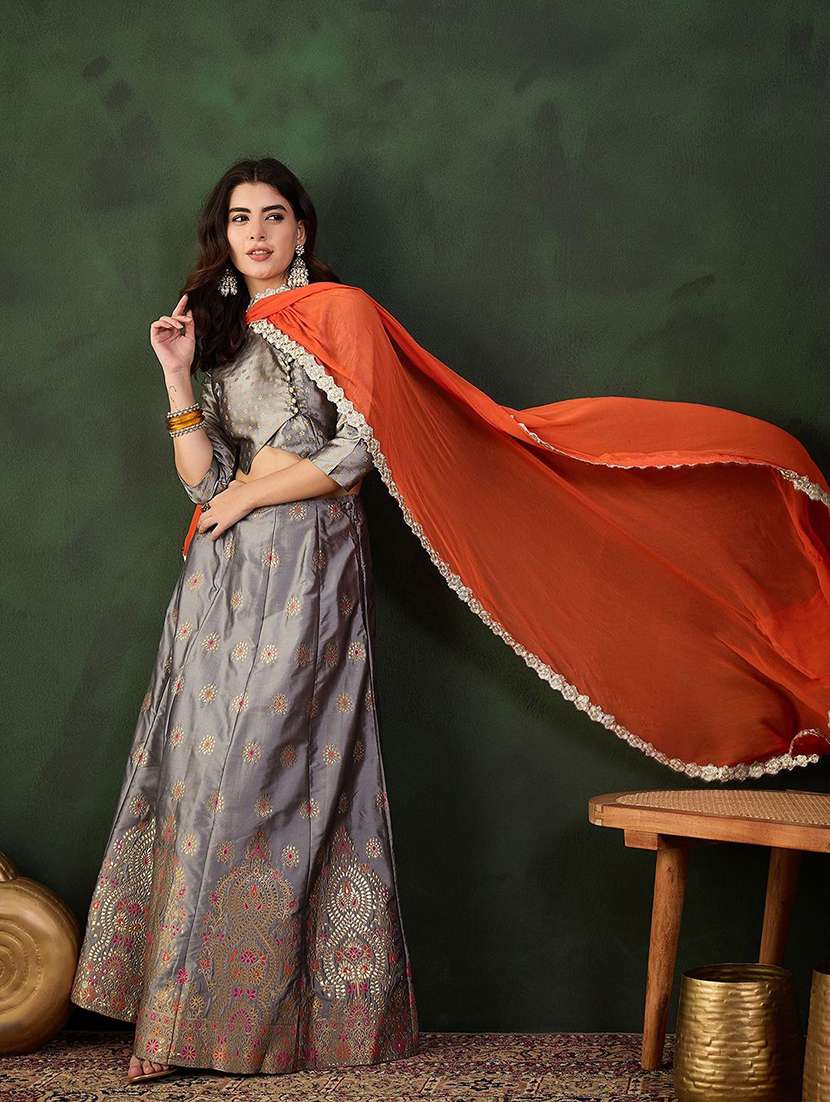 women self design three quarter sleeves lehenga choli set - 22579469 -  Standard Image - 2