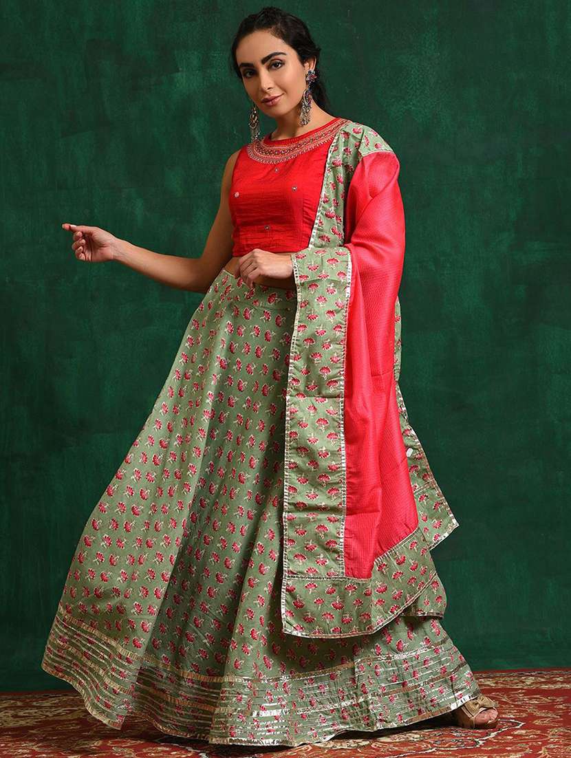 women printed sleeveless lehenga choli set - 22579472 -  Standard Image - 2