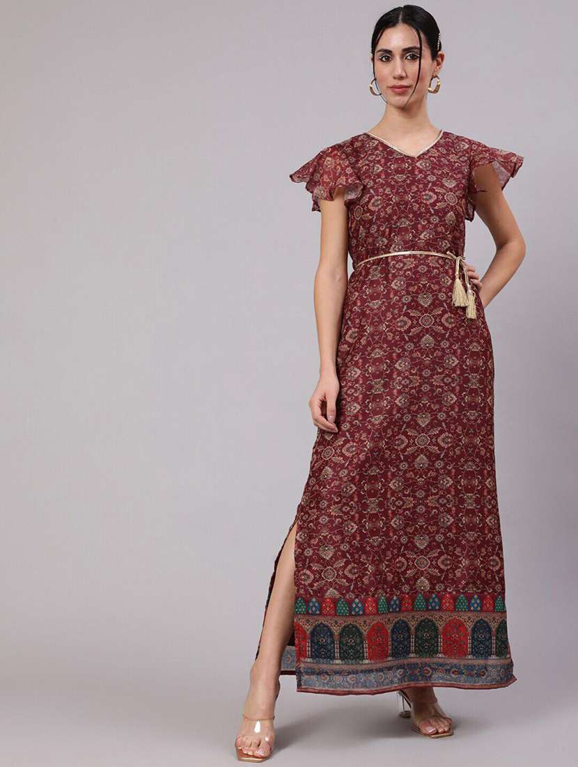 women printed flared sleeves a-line dress - 22579517 -  Standard Image - 2