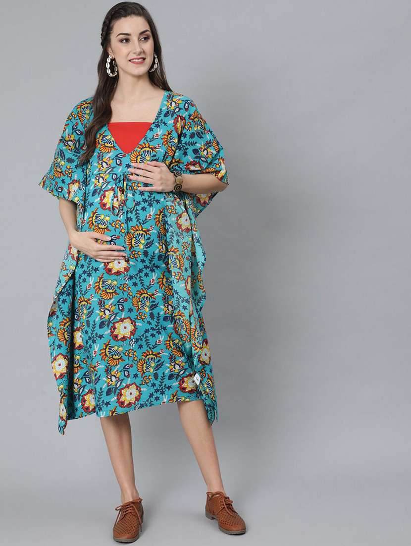 women printed v neck maternity kaftan dress - 22579520 -  Standard Image - 2