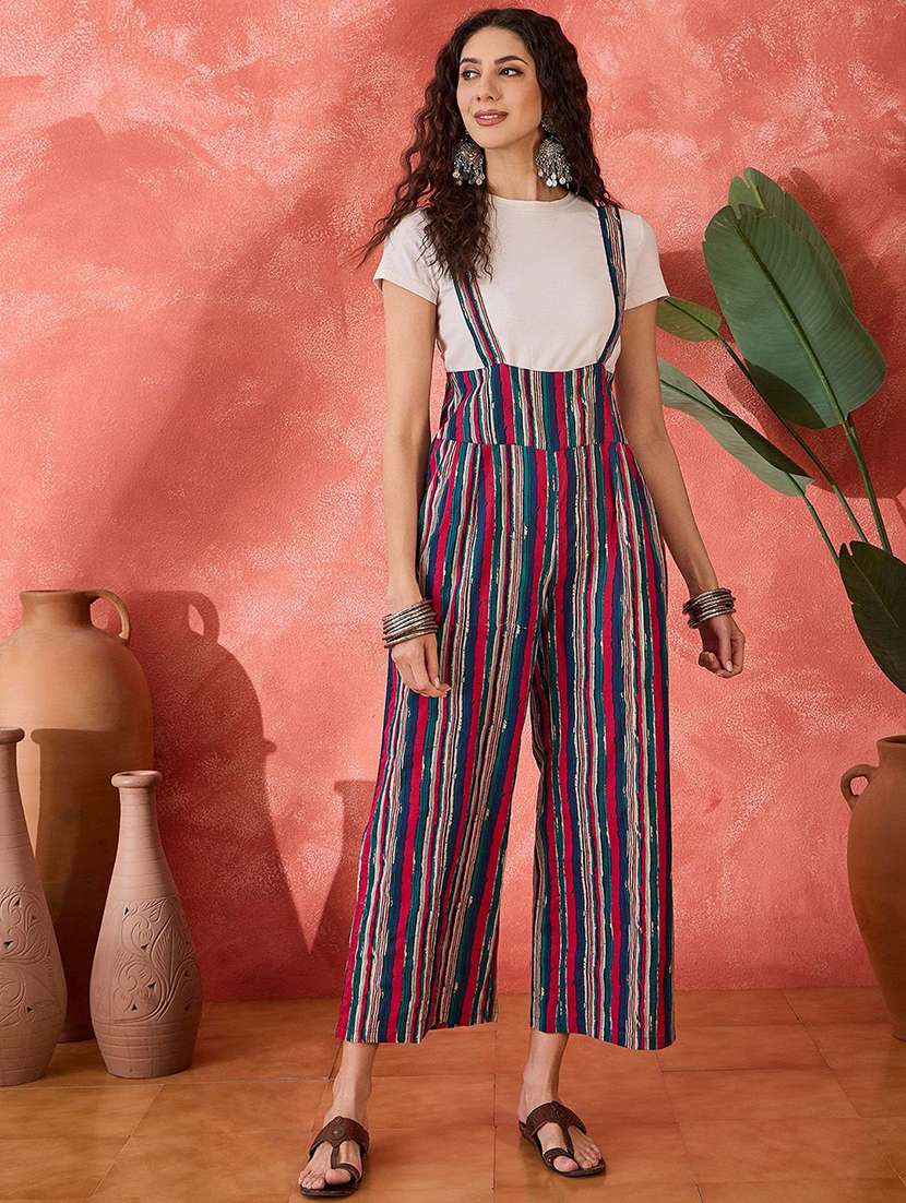 women printed sleeveless calf length dungaree - 22579522 -  Standard Image - 2