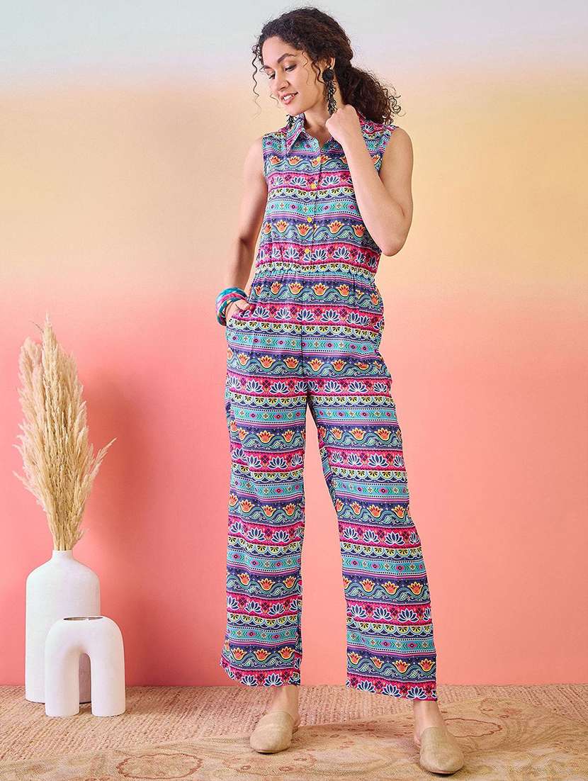 women printed sleeveless full leg jumpsuit - 22579523 -  Standard Image - 2