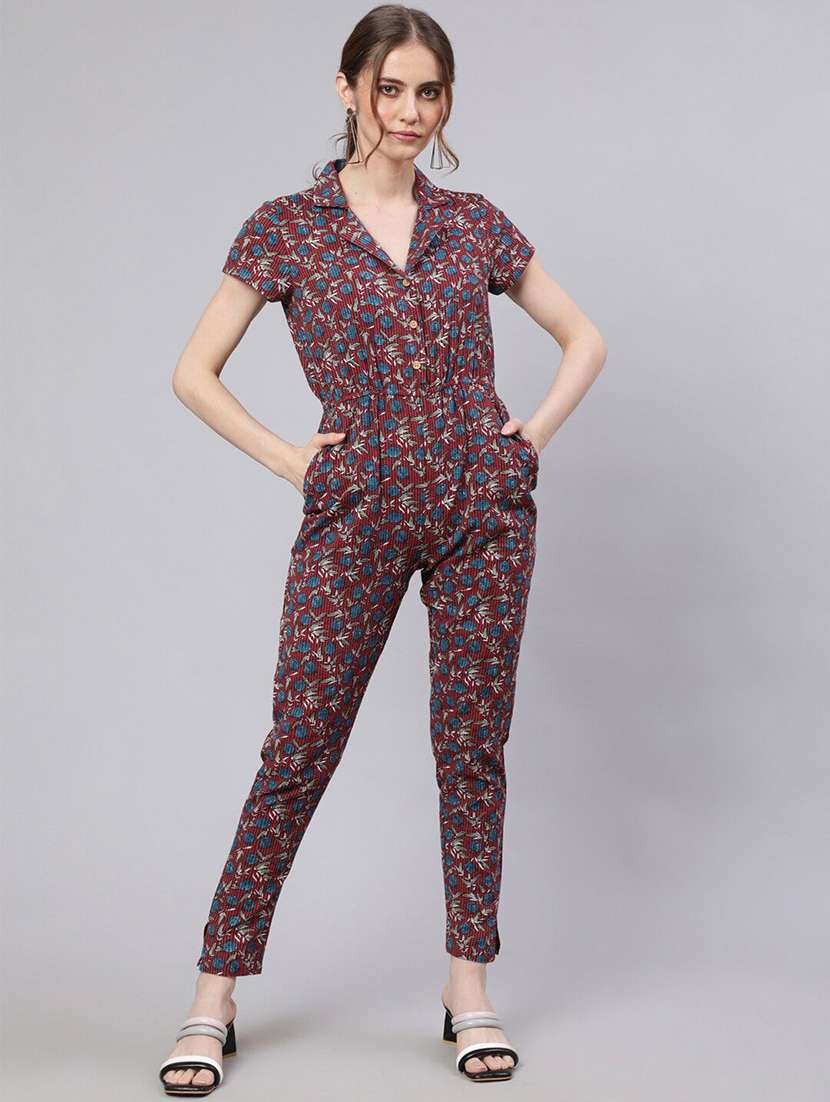 women printed short sleeves full leg jumpsuit - 22579526 -  Standard Image - 2