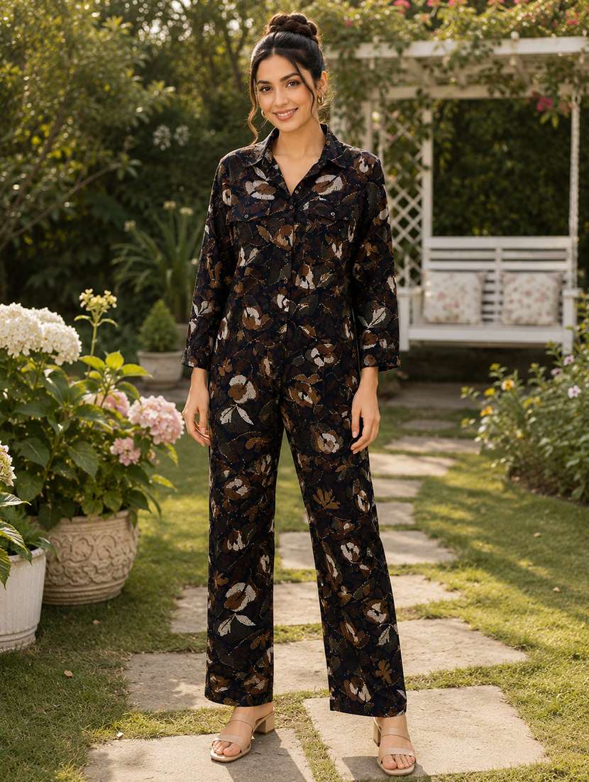 women printed long sleeve shirt & trouser co-ord set