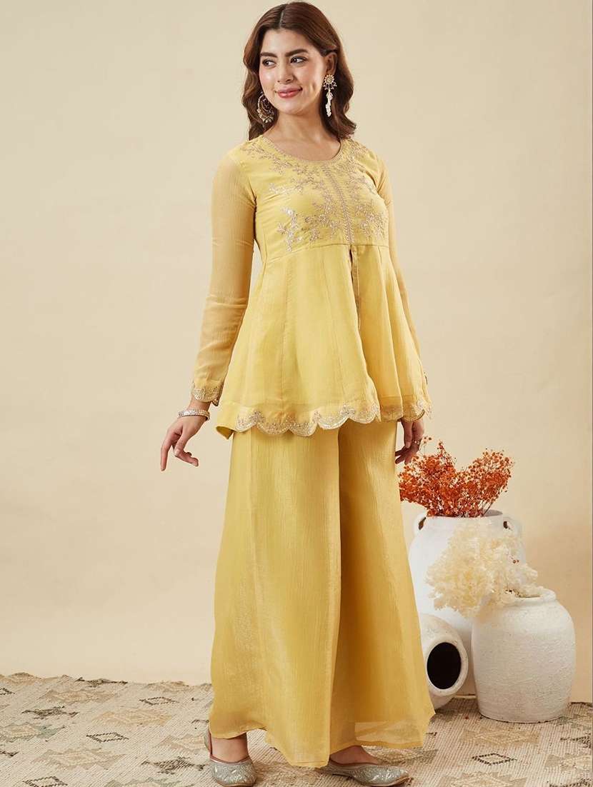 women embroidered long sleeves kurta palazzo set with dupatta - 22579639 -  Standard Image - 2