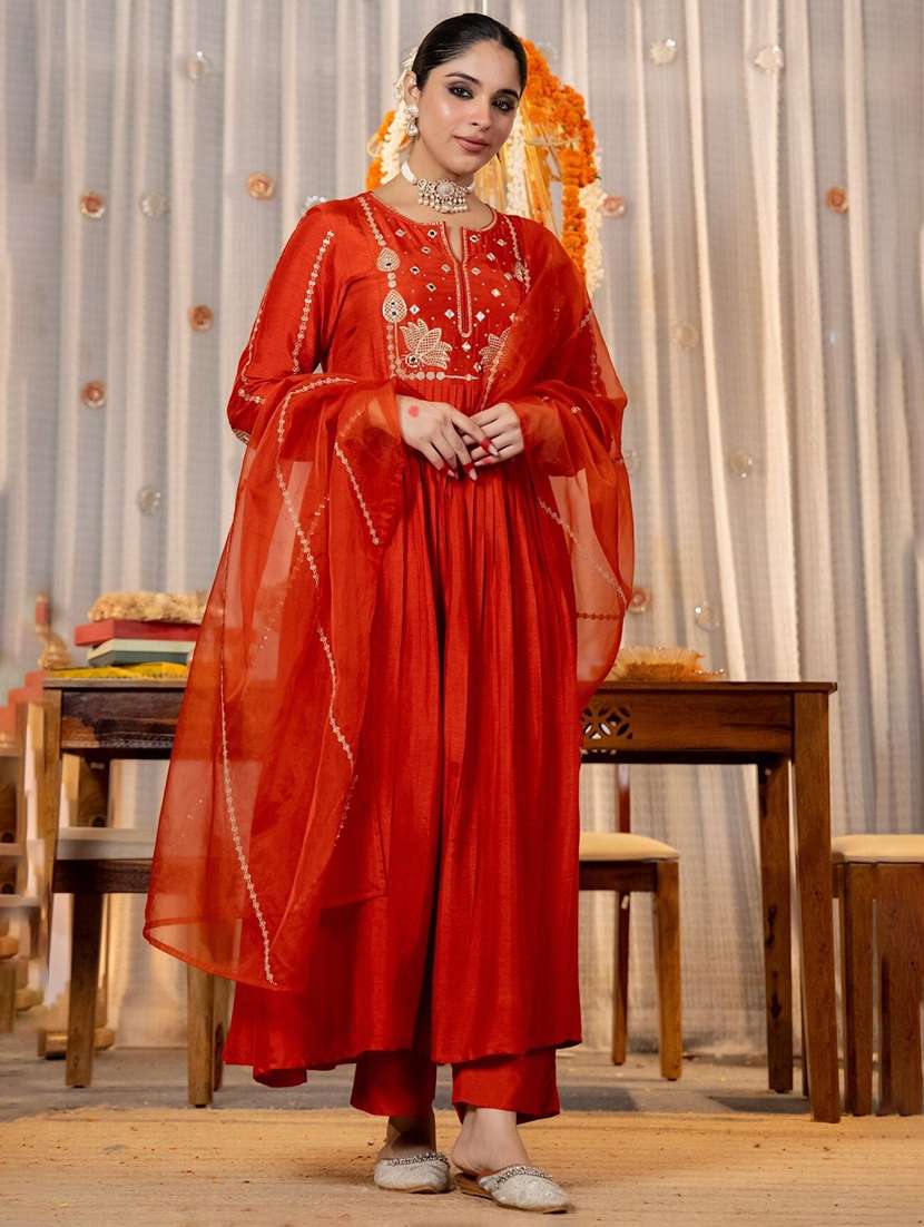 women embroidered long sleeves kurta pant set with dupatta - 22579677 -  Standard Image - 2