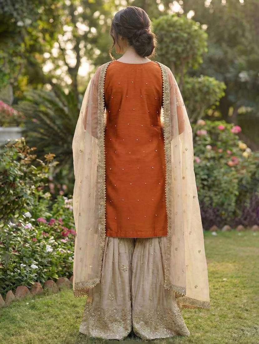 women embroidered long sleeves kurta sharara set with dupatta - 22579720 -  Standard Image - 2