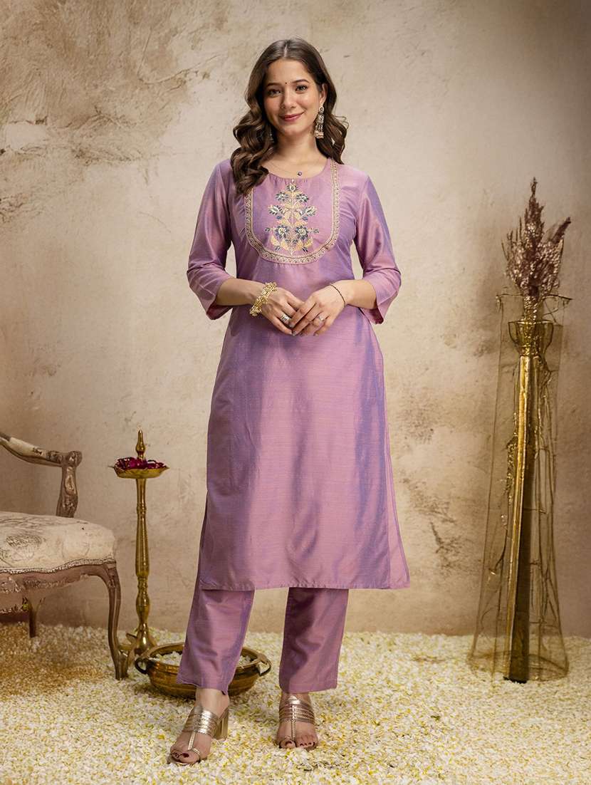 women embroidered three quarter sleeves kurta pant set with dupatta - 22579732 -  Standard Image - 2