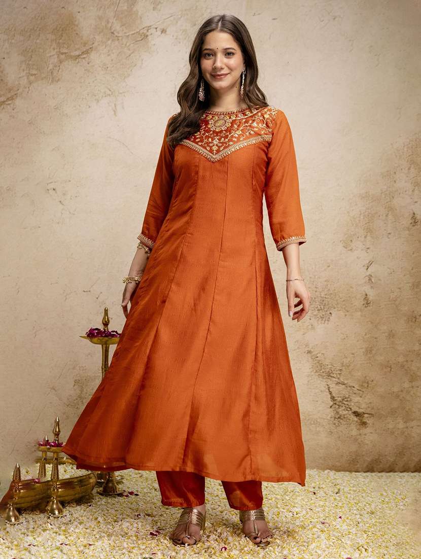 women embroidered three quarter sleeves kurta pant set with dupatta - 22579744 -  Standard Image - 2
