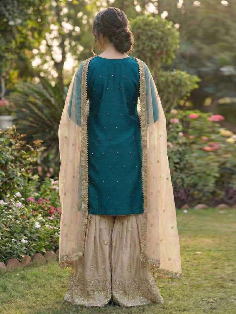 women embroidered long sleeves kurta sharara set with dupatta - 22579759 -  Standard Image - 2