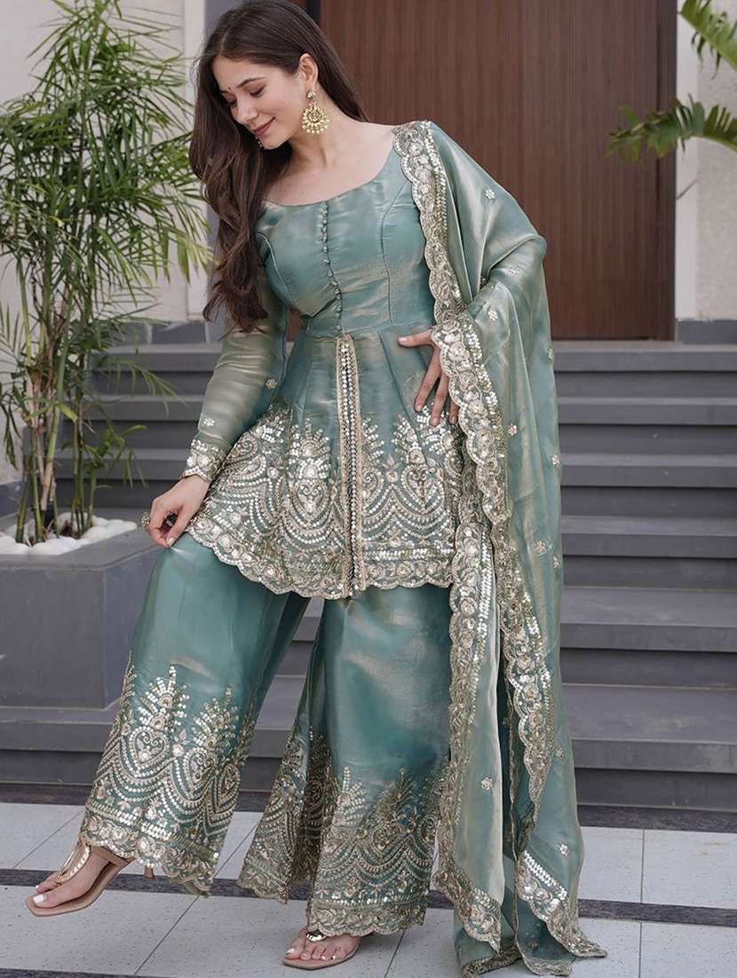 women embroidered long sleeves kurta palazzo set with dupatta - 22579779 -  Standard Image - 2