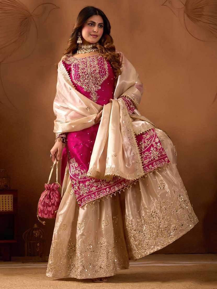 women embroidered long sleeves kurta sharara set with dupatta - 22579907 -  Standard Image - 2