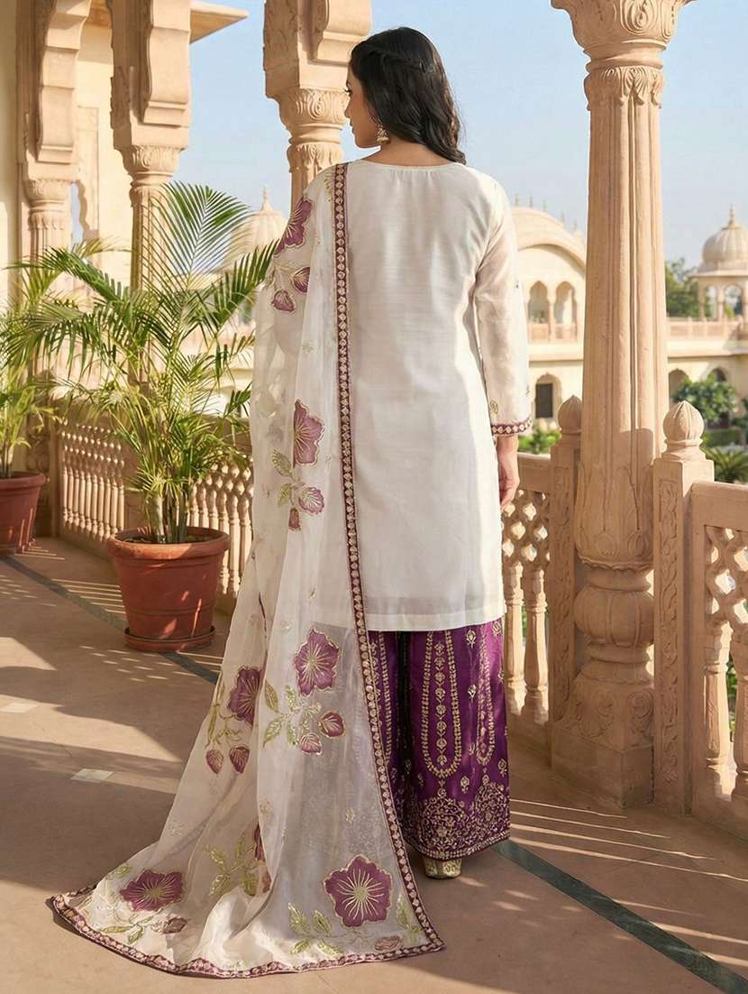 women embroidered three quarter sleeves kurta palazzo set with dupatta - 22579951 -  Standard Image - 2