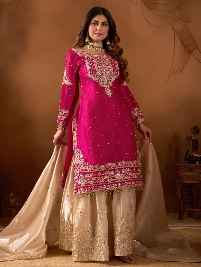 women embroidered long sleeves kurta sharara set with dupatta - 22579971 -  Standard Image - 2