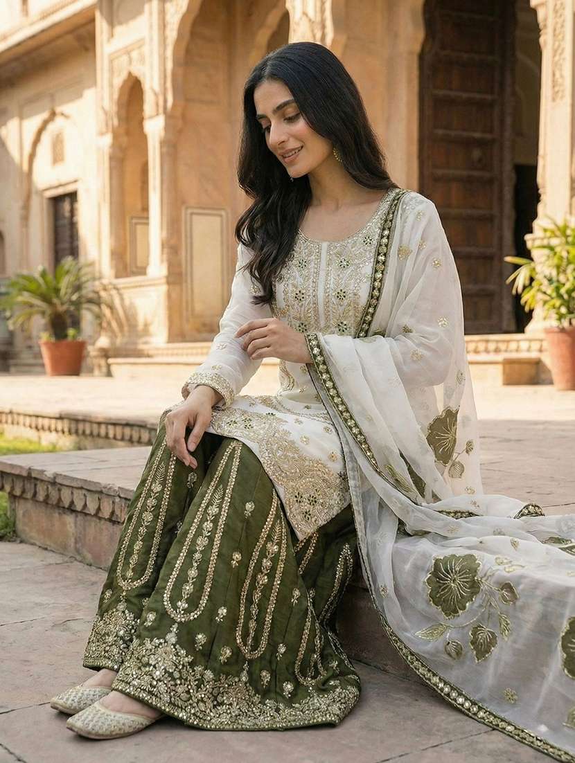 women embroidered long sleeves kurta palazzo set with dupatta - 22579983 -  Standard Image - 2
