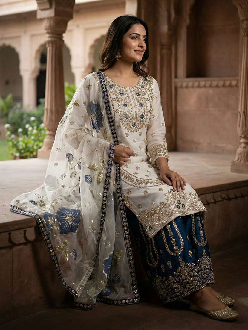 women embroidered long sleeves kurta palazzo set with dupatta - 22579984 -  Standard Image - 2
