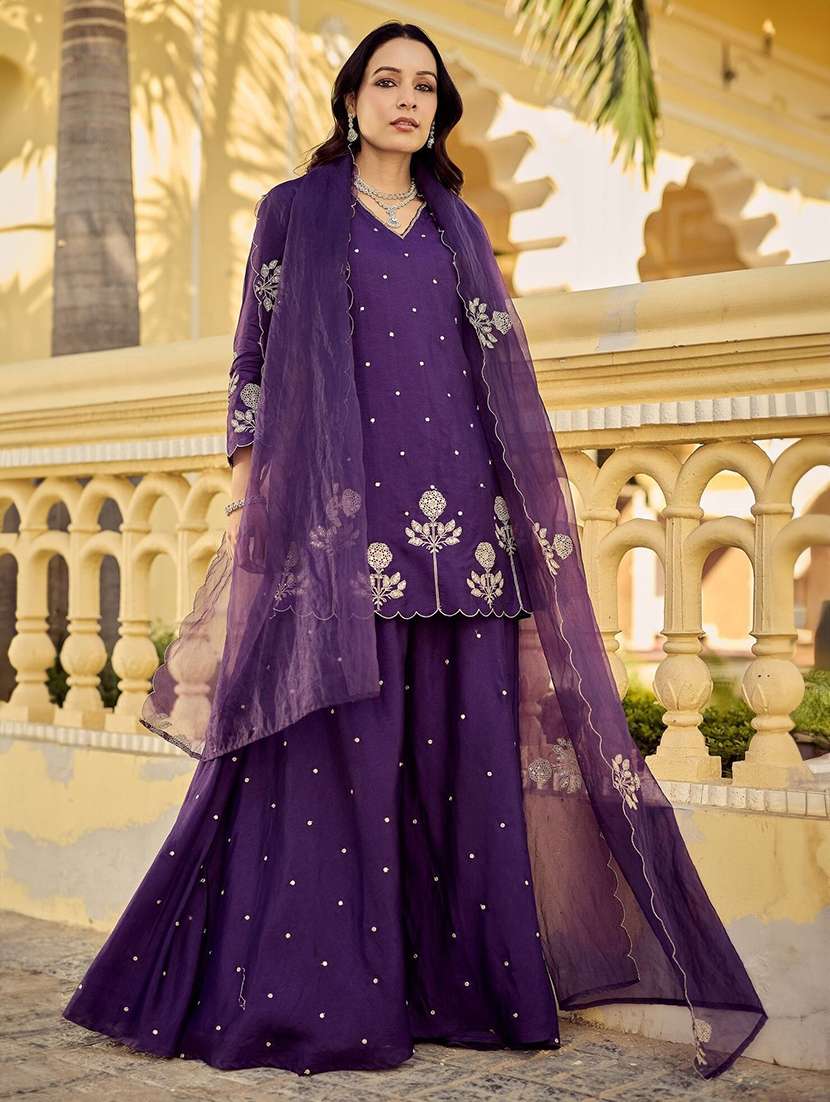 women embroidered three quarter sleeves kurta palazzo set with dupatta - 22580005 -  Standard Image - 2