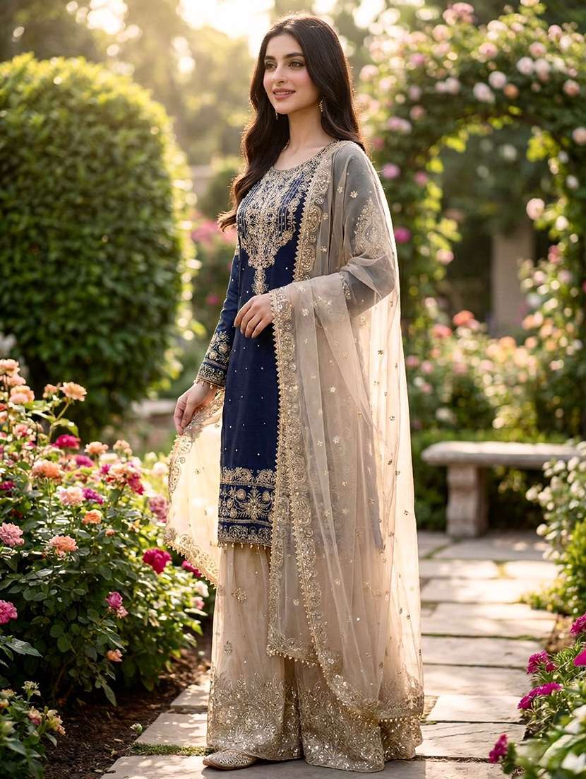 women embroidered long sleeves kurta sharara set with dupatta - 22580023 -  Standard Image - 2